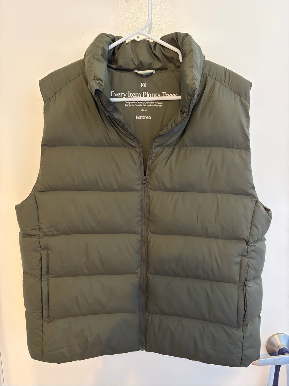 tentree Olive Green Quilted Puffer Vest